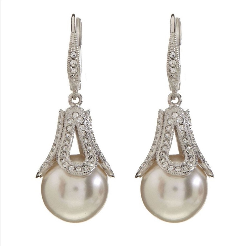NWOT Open Pavé NACRE Pearl Drop Earrings teardrop